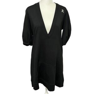 Ralph Lauren Polo Jeans Cotton‎ RL Logo Black Hoodie Cover Up Dress V-Neck Med